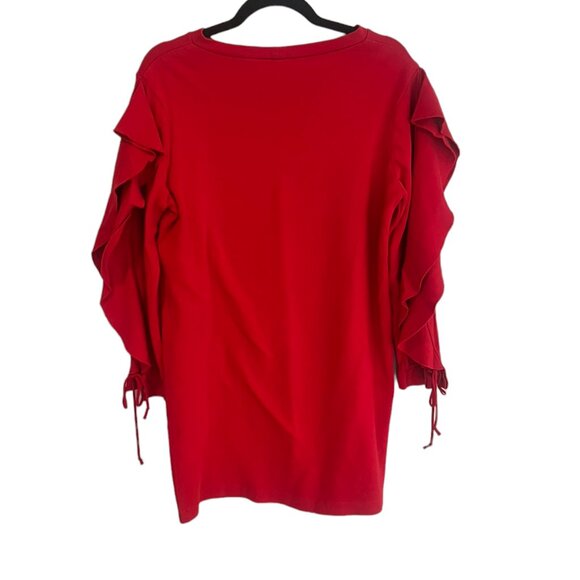 Women's Zara Red Ruffle Long Sleeve Knit Mini Dress Size Large - Picture 4 of 6